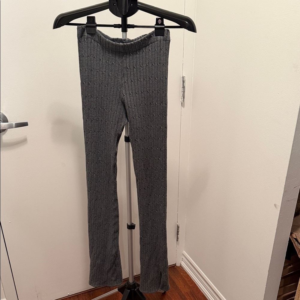 Gray Ribbed Knit Pants